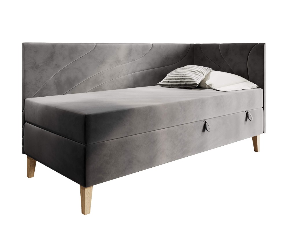 Einzelbett 90x200 cm mit Bettkasten, Holzfüße, NEPTUN 2M
