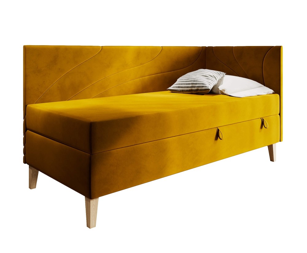 Einzelbett 90x200 cm mit Bettkasten, Holzfüße, NEPTUN 2M