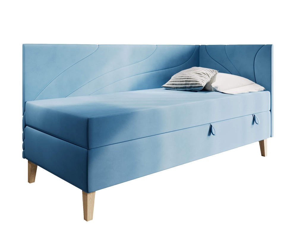 Einzelbett 90x200 cm mit Bettkasten, Holzfüße, NEPTUN 2M