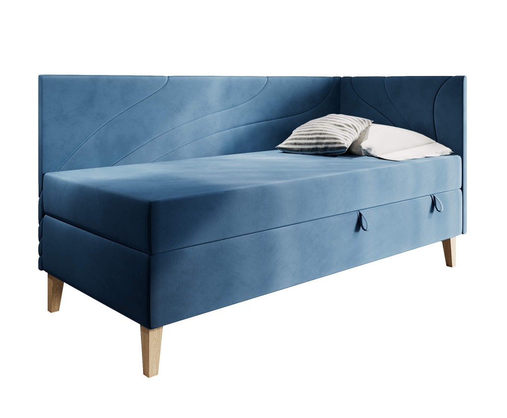 Polsterbett 100x200 cm mit Bettkasten, Holzfüße, Einzelbett NEPTUN 2M
