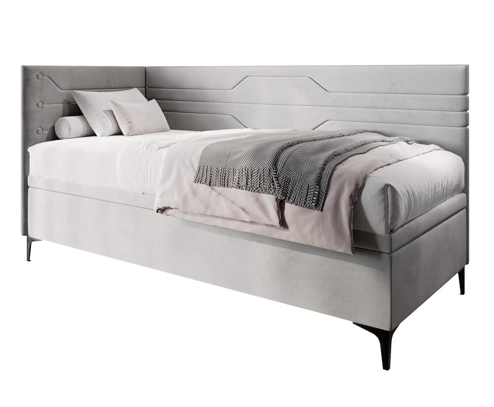 Einzelbett 80x200 cm, Jugendbett, Polsterbett mit Bettkasten, geometrisches Muster, PLAY 1R Einzelbett 80x200 cm, Jugendbett, Polsterbett mit Bettkasten, geometrisches Muster, PLAY 1R