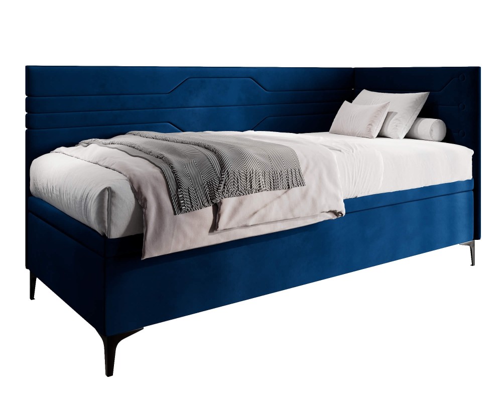Einzelbett 80x200 cm, Jugendbett, Polsterbett mit Bettkasten, geometrisches Muster, PLAY 1R