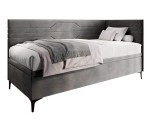 Einzelbett 80x200 cm, Jugendbett, Polsterbett mit Bettkasten, geometrisches Muster, PLAY 1R