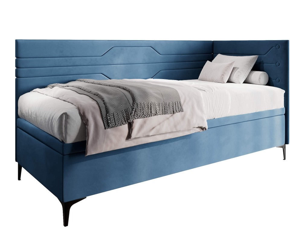 Einzelbett 80x200 cm, Jugendbett, Polsterbett mit Bettkasten, geometrisches Muster, PLAY 1R Einzelbett 80x200 cm, Jugendbett, Polsterbett mit Bettkasten, geometrisches Muster, PLAY 1R