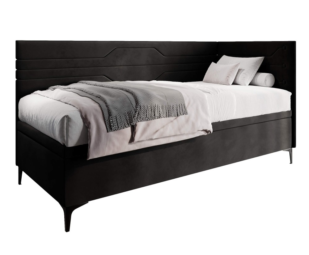 Polsterbett 90x200 cm, Jugendbett, Einzelbett mit Bettkasten, geometrisches Muster, PLAY 1R Polsterbett 90x200 cm, Jugendbett, Einzelbett mit Bettkasten, geometrisches Muster, PLAY 1R