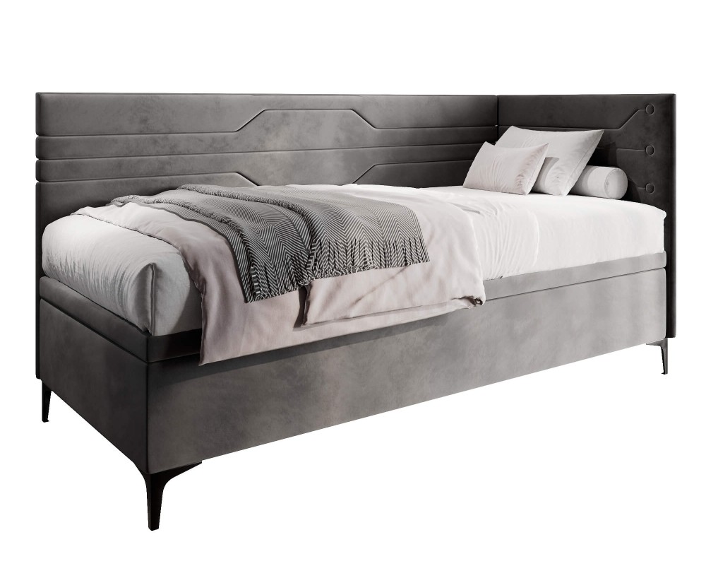 Polsterbett 90x200 cm, Jugendbett, Einzelbett mit Bettkasten, geometrisches Muster, PLAY 1R Polsterbett 90x200 cm, Jugendbett, Einzelbett mit Bettkasten, geometrisches Muster, PLAY 1R