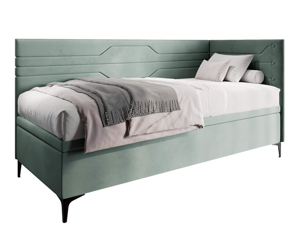 Polsterbett 90x200 cm, Jugendbett, Einzelbett mit Bettkasten, geometrisches Muster, PLAY 1R Polsterbett 90x200 cm, Jugendbett, Einzelbett mit Bettkasten, geometrisches Muster, PLAY 1R
