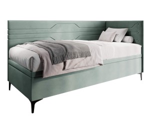 PLAY 1R Einzelbett 80x200 cm, Jugendbett, Polsterbett mit Bettkasten, geometrisches Muster