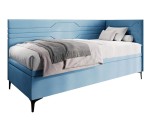 Polsterbett 120x200 cm, Eckbett, Einzelbett mit Bettkasten, geometrisches Muster, PLAY 1R