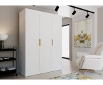 Weißer Kleiderschrank dreitürig, goldene Griffe, SELENA LUX 04
