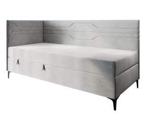 Einzelbett 80x200 cm, Jugendbett, Polsterbett mit Bettkasten und Matratze, geometrisches Muster, PLAY 2M