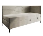 Einzelbett 80x200 cm, Jugendbett, Polsterbett mit Bettkasten und Matratze, geometrisches Muster, PLAY 2M