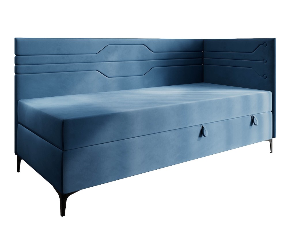 Einzelbett 80x200 cm, Jugendbett, Polsterbett mit Bettkasten und Matratze, geometrisches Muster, PLAY 2M Einzelbett 80x200 cm, Jugendbett, Polsterbett mit Bettkasten und Matratze, geometrisches Muster, PLAY 2M