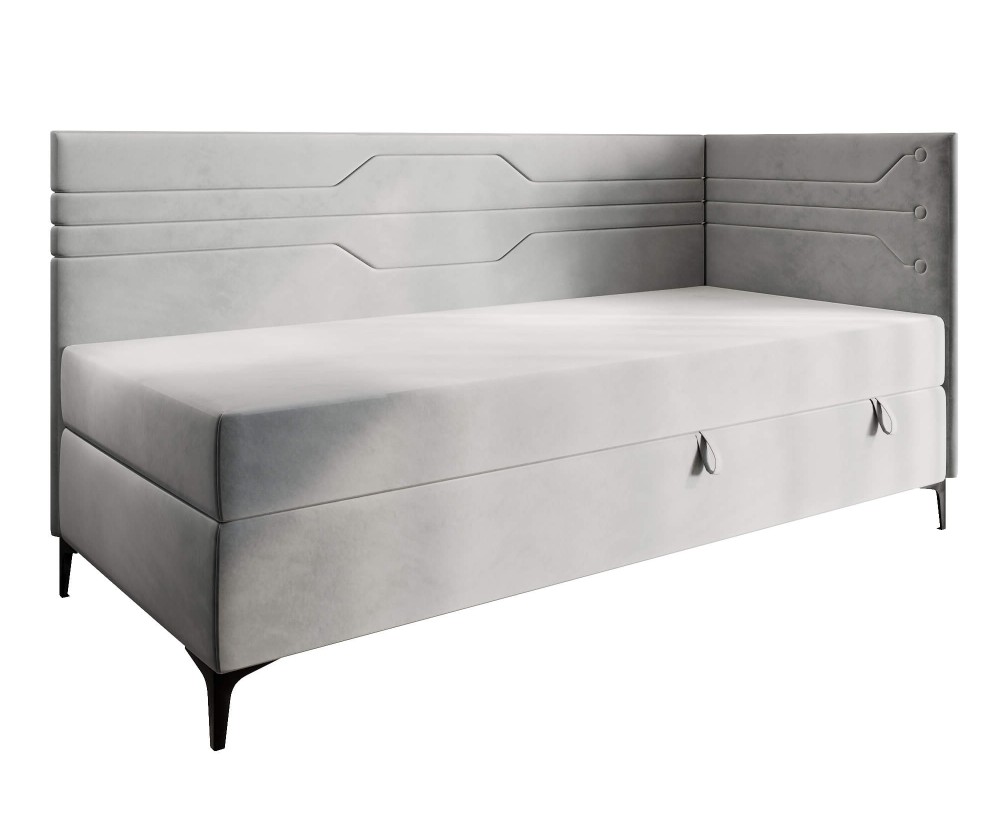 PLAY 2M Polsterbett 90x200 cm, Jugendbett, Einzelbett mit Bettkasten und Matratze, geometrisches Muster