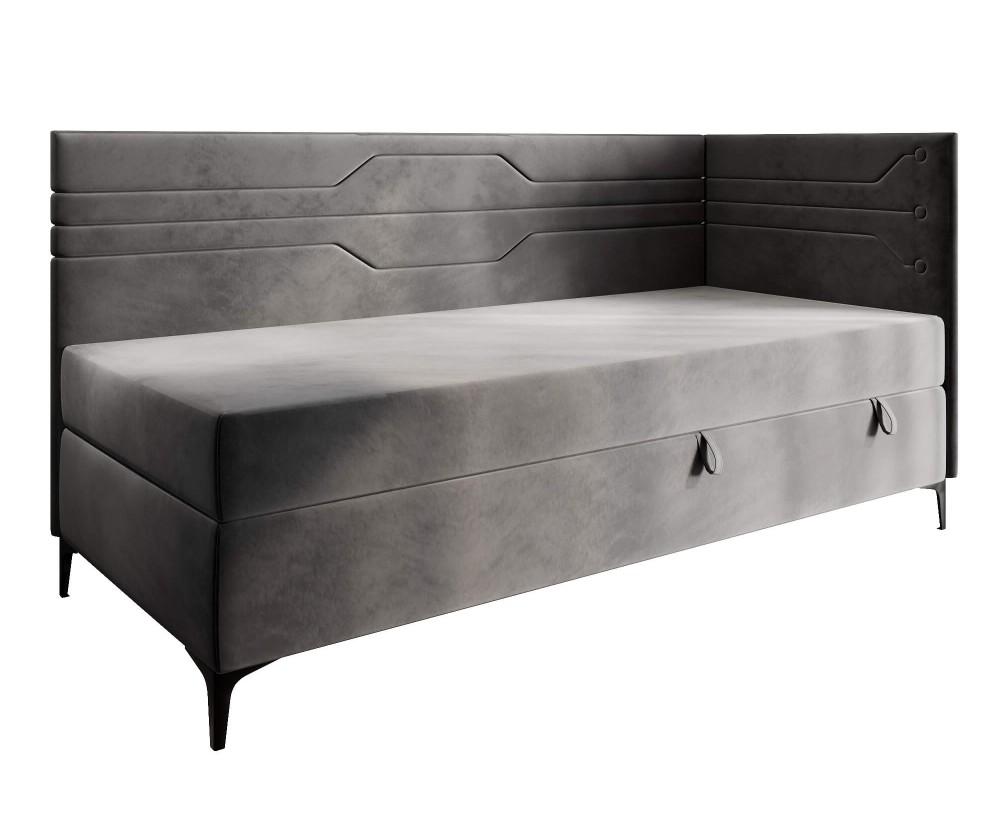 Polsterbett 90x200 cm, Jugendbett, Einzelbett mit Bettkasten und Matratze, geometrisches Muster, PLAY 2M Polsterbett 90x200 cm, Jugendbett, Einzelbett mit Bettkasten und Matratze, geometrisches Muster, PLAY 2M