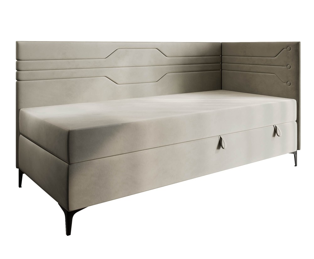 Polsterbett 90x200 cm, Jugendbett, Einzelbett mit Bettkasten und Matratze, geometrisches Muster, PLAY 2M Polsterbett 90x200 cm, Jugendbett, Einzelbett mit Bettkasten und Matratze, geometrisches Muster, PLAY 2M