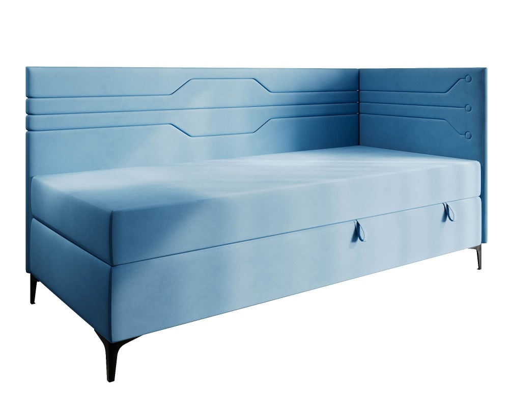 Polsterbett 90x200 cm, Jugendbett, Einzelbett mit Bettkasten und Matratze, geometrisches Muster, PLAY 2M Polsterbett 90x200 cm, Jugendbett, Einzelbett mit Bettkasten und Matratze, geometrisches Muster, PLAY 2M