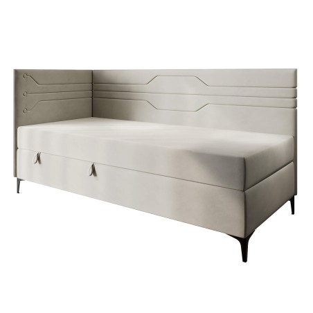 PLAY 2M Polsterbett 90x200 cm, Jugendbett, Einzelbett mit Bettkasten und Matratze, geometrisches Muster