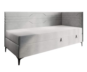 PLAY 2M Jugendbett 100x200 cm, Polsterbett, Einzelbett mit Bettkasten und Matratze, geometrisches Muster