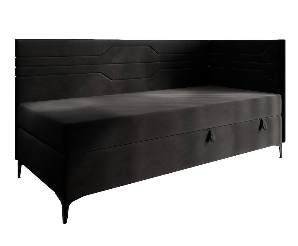 Jugendbett 100x200 cm, Polsterbett, Einzelbett mit Bettkasten und Matratze, geometrisches Muster, PLAY 2M