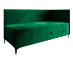 Jugendbett 100x200 cm, Polsterbett, Einzelbett mit Bettkasten und Matratze, geometrisches Muster, PLAY 2M