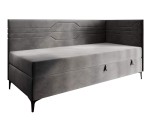 Jugendbett 100x200 cm, Polsterbett, Einzelbett mit Bettkasten und Matratze, geometrisches Muster, PLAY 2M