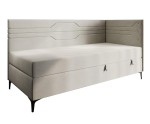 Jugendbett 100x200 cm, Polsterbett, Einzelbett mit Bettkasten und Matratze, geometrisches Muster, PLAY 2M