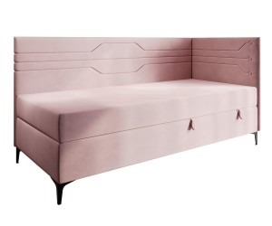 PLAY 2M Jugendbett 100x200 cm, Polsterbett, Einzelbett mit Bettkasten und Matratze, geometrisches Muster