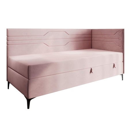 PLAY 2M Jugendbett 100x200 cm, Polsterbett, Einzelbett mit Bettkasten und Matratze, geometrisches Muster