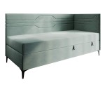 Einzelbett 120x200 cm, Polsterbett, Einzelbett mit Bettkasten und Matratze, geometrisches Muster, PLAY 2M