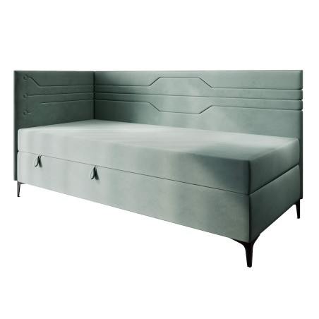 PLAY 2M Einzelbett 120x200 cm, Polsterbett, Einzelbett mit Bettkasten und Matratze, geometrisches Muster