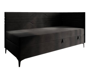 PLAY 2M Einzelbett 80x200 cm, Jugendbett, Polsterbett mit Bettkasten und Matratze, geometrisches Muster