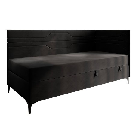 Einzelbett 80x200 cm, Jugendbett, Polsterbett mit Bettkasten und Matratze, geometrisches Muster, PLAY 2M