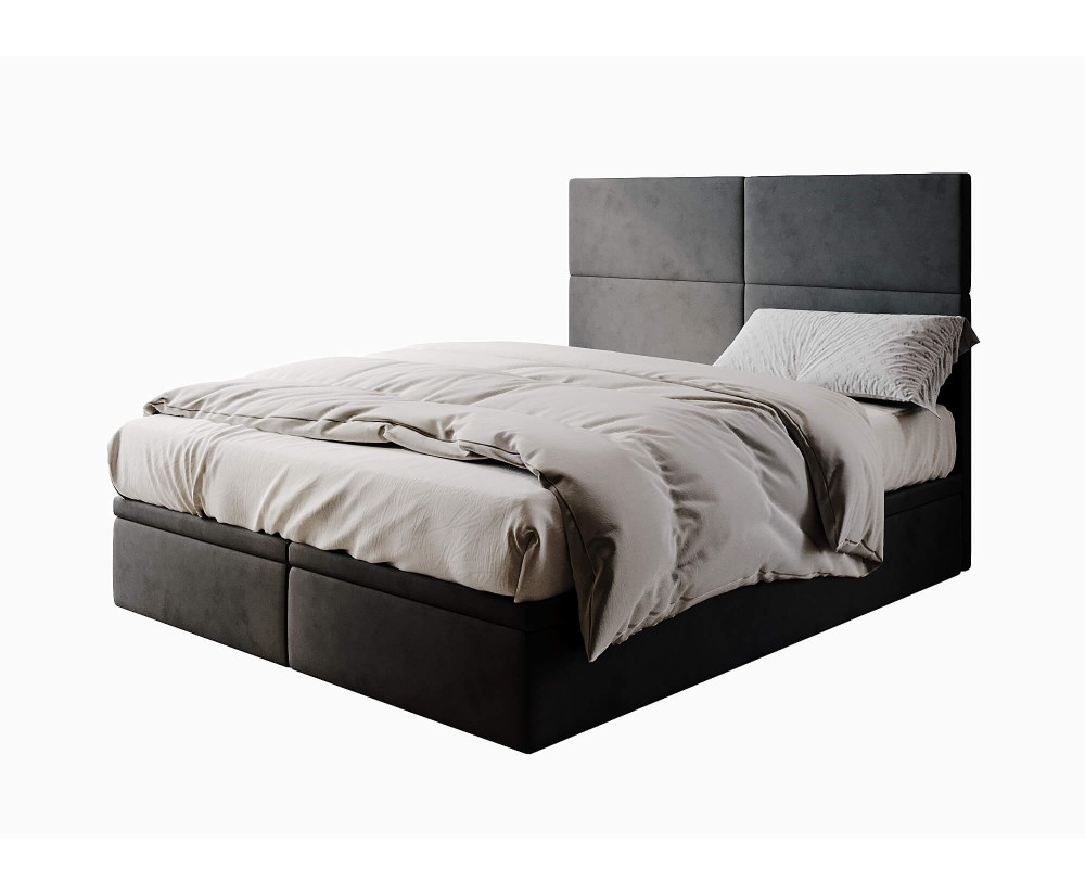 Ehebett 160x200 cm, Polsterbett, Hotelbett mit Kopfteil und Bettkasten, PANAMA 2R
