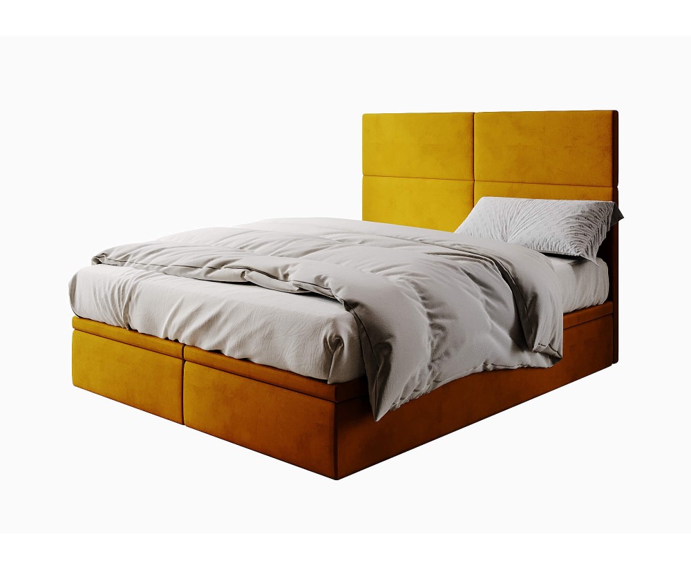 Ehebett 160x200 cm, Polsterbett, Hotelbett mit Kopfteil und Bettkasten, PANAMA 2R