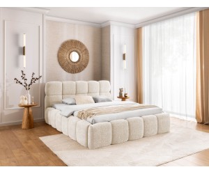 Stilvolles Polsterbett 120x200 cm, Ehebett mit Bettkasten, Bubble Bett, Boucle-Stoff, PRATO T12 