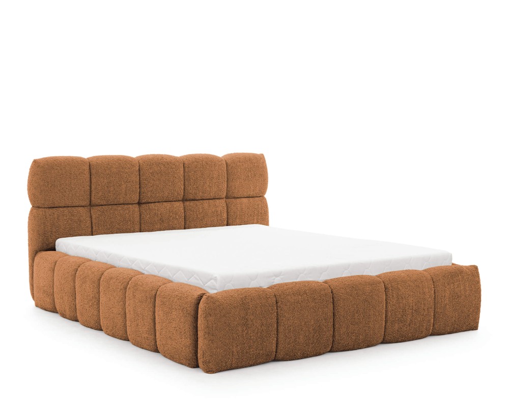 Stilvolles Polsterbett 140x200 cm für Schlafzimmer, Bubble Bett mit Bettkasten, Boucle-Stoff, PRATO T12