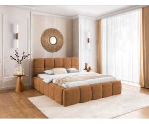 Stilvolles Polsterbett 140x200 cm für Schlafzimmer, Bubble Bett mit Bettkasten, Boucle-Stoff, PRATO T12