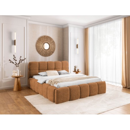 Stilvolles Polsterbett 140x200 cm für Schlafzimmer, Bubble Bett mit Bettkasten, Boucle-Stoff, PRATO T12