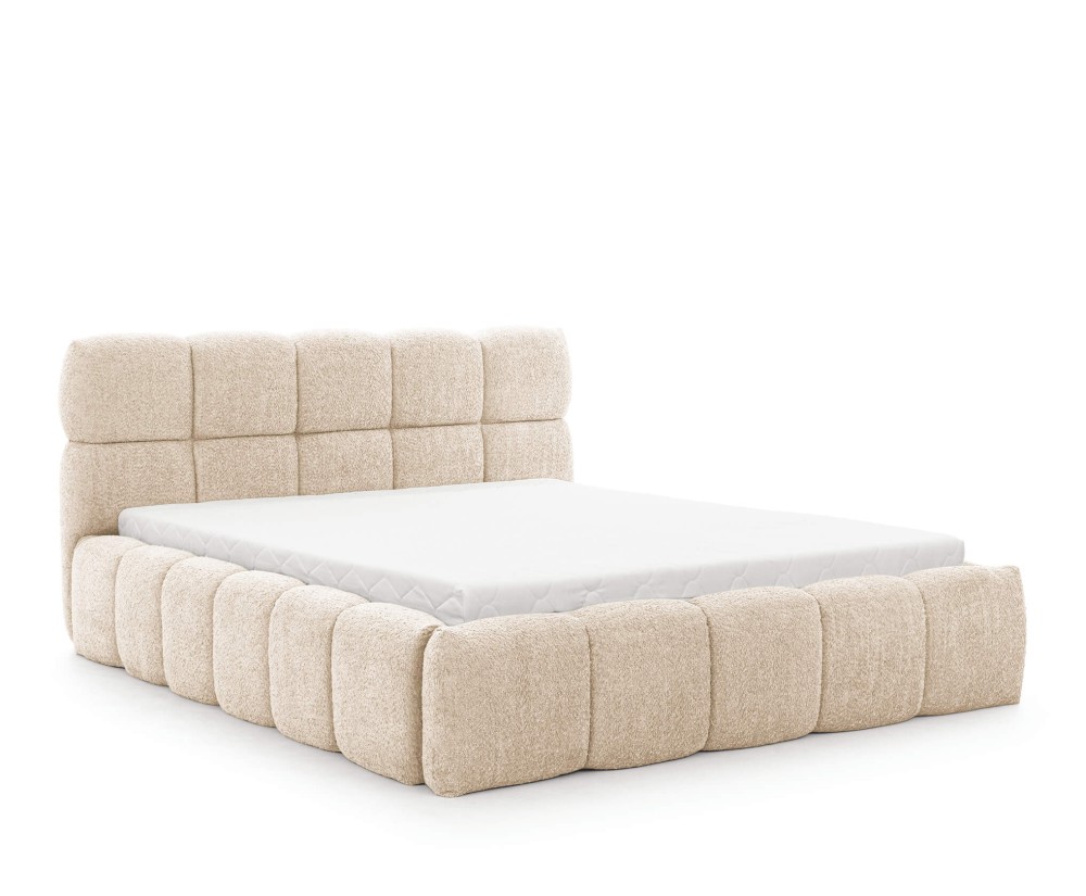 Ehebett 180x200 cm, Polsterbett mit Bettkasten, Bubble Bett, Boucle-Stoff, PRATO T12