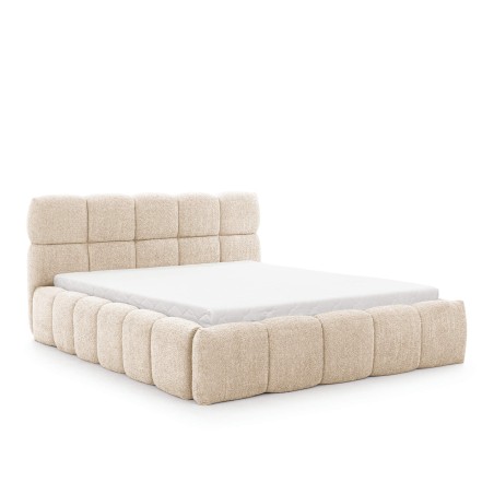 Ehebett 180x200 cm, Polsterbett mit Bettkasten, Bubble Bett, Boucle-Stoff, PRATO T12