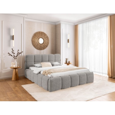 Ehebett 180x200 cm, Polsterbett mit Bettkasten, Bubble Bett, Boucle-Stoff, PRATO T12