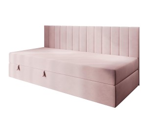 INTARO 35M Polsterbett 80x180 cm, Jugendbett, Einzelbett mit Bettkasten, Seitenblende und Matratze