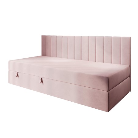 INTARO 35M Polsterbett 80x180 cm, Jugendbett, Einzelbett mit Bettkasten, Seitenblende und Matratze