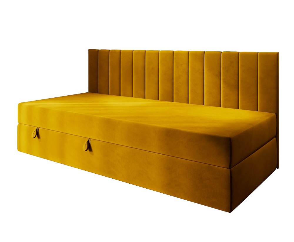 Jugendbett 80x200 cm mit Stauraum, Rückenlehne und Matratze, Polsterbett INTARO 35M