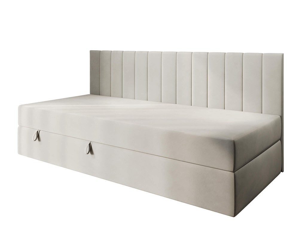 Jugendbett 120x200 cm mit Bettkasten, Seitenblende und Matratze, Polsterbett INTARO 35M