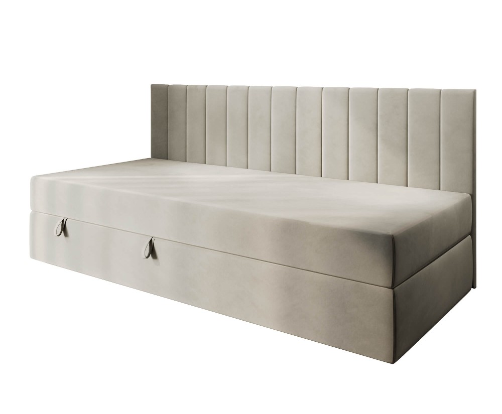 Jugendbett 120x200 cm mit Bettkasten, Seitenblende und Matratze, Polsterbett INTARO 35M