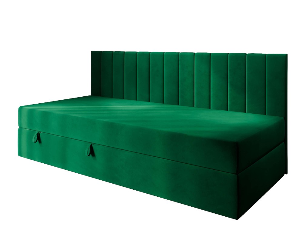 Jugendbett 120x200 cm mit Bettkasten, Seitenblende und Matratze, Polsterbett INTARO 35M