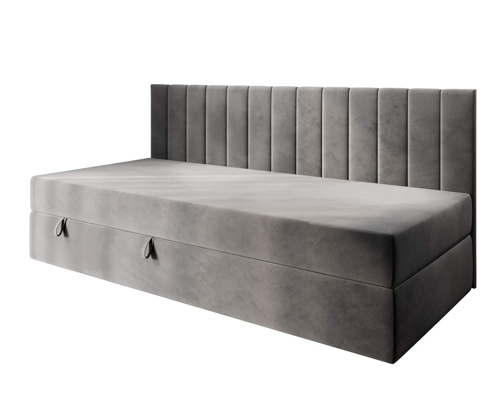 Jugendbett 120x200 cm mit Bettkasten, Seitenblende und Matratze, Polsterbett INTARO 35M