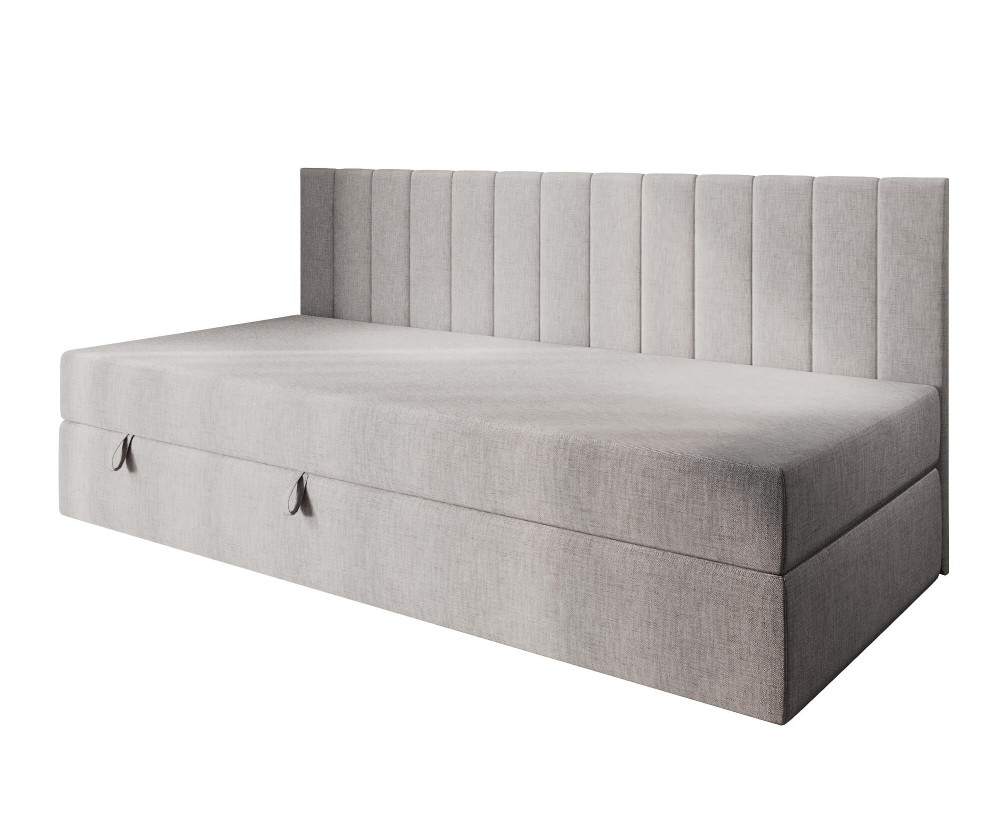 Jugendbett 120x200 cm mit Bettkasten, Seitenblende und Matratze, Polsterbett INTARO 35M